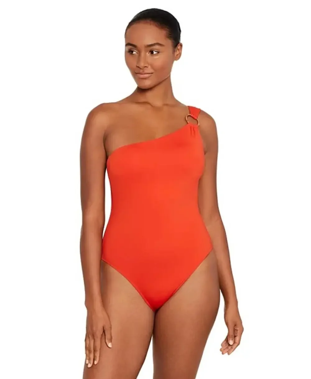 Lauren Ralph Lauren Women's One-Shoulder Swimsuit In Papaya